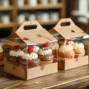 2024 nueva llegada Mini caja de donas de regalo de cumpleaños caja de embalaje de pastel Bento personalizada con Cupcake