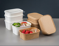 Contenants alimentaires rectangulaires en papier kraft jetables, étanches, empilables, micro-ondables, recyclables, écologiques, avec couvercles