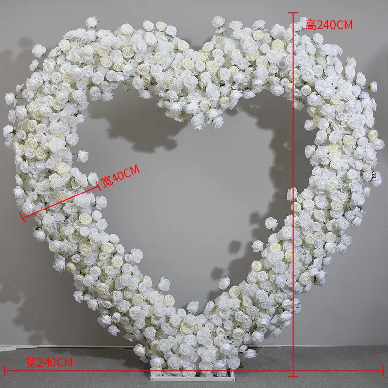 EG-S089 Events Party Supplies Decorations White Red Baby Breath Rose Silk Backdrop Heart Shaped Floral Wedding Arch Flowers