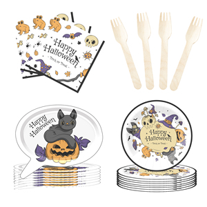DAMAI Halloween Party Disposable Paper Plates Customized Witch's Hat and Bat Paper Dessert Plates Tableware Sets - Product Image 5