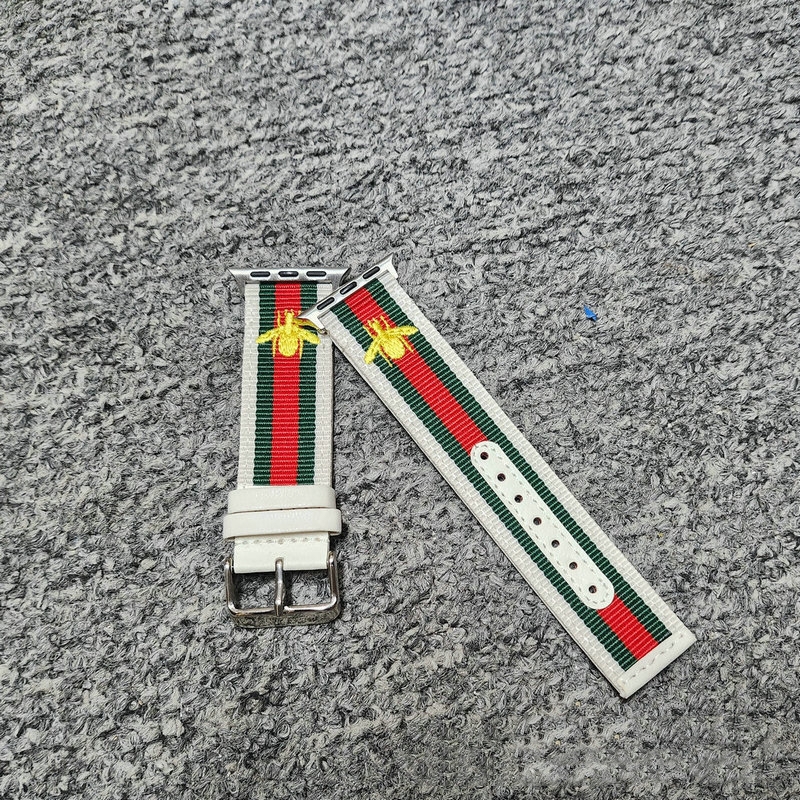 Luxury Designer Strap for Iwatch with Bee Red and Green Stripes Luxury Fashion Iwatch Nylon Strap Canvas S8S7
