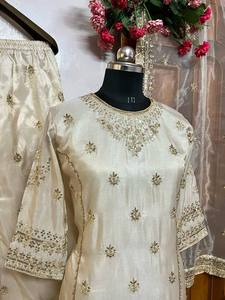 Bordado Kurta Palazzo conjunto con organza dupatta para las mujeres hechas a mano producto a granel desgaste regular - Product Image 6