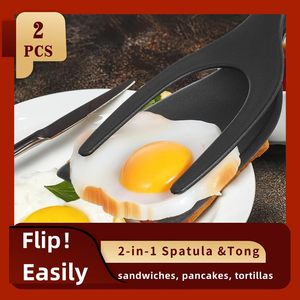 Herramienta de cocina de nailon resistente al calor 2 en 1, huevos, tortitas, pescado, tostadas francesas, tortilla, pala, agarre y espátula abatible, volteador de huevos - Product Image 4