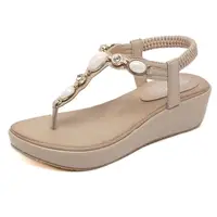 Vrouwen Zachte Vintage Platform Sandalias De Cuna Glitter Open Clip Teen Elastische Ankle T Strap Wedge Sandalen Voor Werk