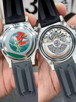 Montre automatique chronographe de luxe en acier inoxydable avec mouvement mécanique 4130, petit cadran noir à trois yeux gris, verre saphir