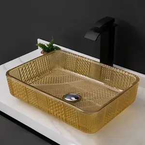 Popüler Modern tasarım yüksek kaliteli kare cam el lavabo banyo lavaboları siyah altın yeşil kırmızı kristal