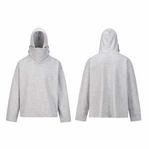 ผู้ผลิตเสื้อผ้าบุรุษ H5549 เสื้อฮู้ดดี้นินจาผ้าคอตตอนผสม 350 กรัม แบบมีฮู้ดครึ่งหน้าสำหรับผู้ชาย - Product Image 1