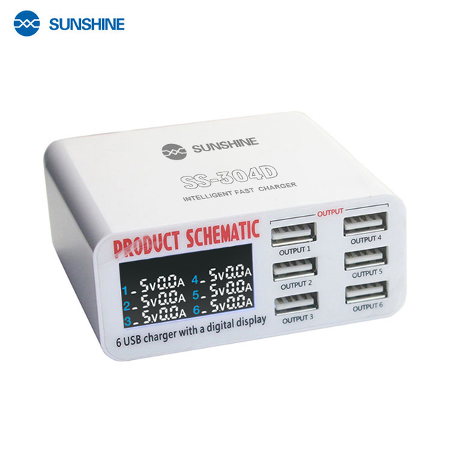 Most Popular 100V-240V 5A 6 Port colorful multi device usb wall charger with Lcd voltage display