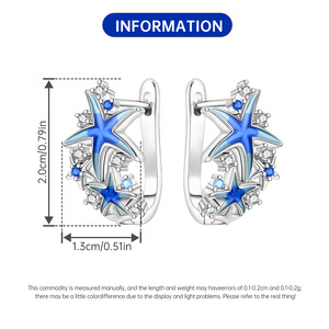 Boucles d'oreilles créoles étoile de mer bleues en cuivre blanc, design original, élégantes et stylées, un cadeau polyvalent pour les filles - Product Image 2