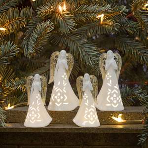 Decoración navideña moderna, luz LED, Ángeles blancos, adornos, regalo de cerámica, artesanías de resina - Product Image 2