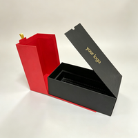 Caja de Regalo Magnética Personalizada con Tapa Abatible, Logotipo en Lámina Dorada, Caja de Papel Extraíble, Caja de Lujo Roja y Negra para Botellas de Té, Embalaje de Regalo para Cosméticos