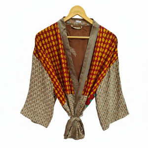 Bata de novia Bata de seda ligera para mujer Ropa de noche Bata larga, Kimono Sari de seda reciclada vintage indio con estampado floral, - Product Image 1