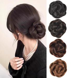 Perruque queue de cheval réaliste tressée avec pince à cheveux, style chignon, couronne haute, couleur unie, 4 pouces, marron foncé noir, pour mariage, de marques nationales - Product Image 1