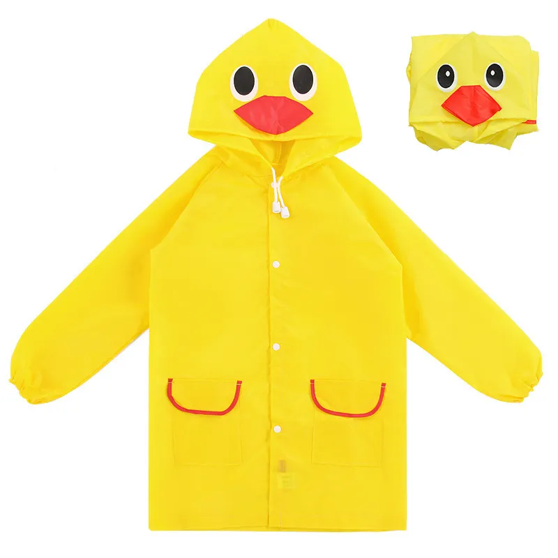 Toptan yağmurluklar karikatür tarzı çocuklar için yeniden sarı ördek Polyester yağmurluk
