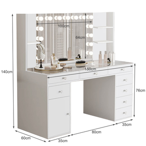 Vente en Gros Usine Nouvelle Arrivée <span class=keywords><strong>Coiffeuse</strong></span> Moderne avec 8 Tiroirs et 15 Lumières, <span class=keywords><strong>Bureau</strong></span> de Maquillage Lumineux avec <span class=keywords><strong>Miroir</strong></span> - Product Image 3