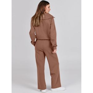 Ensembles 2 pièces pour femmes : Sweat-shirt demi-zip et pantalon large décontracté, respirant, toutes saisons - Product Image 4