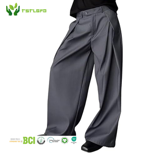 Casual Baggy Wide Leg Mid Trousers Patchwork Design <b>Elastic</b> Waist 100% Organic Cotton Waterproof Breathable Eco-Friendly for Men - Product Image 1