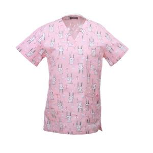 Haut à manches courtes imprimé décontracté en coton pour femme, col en V, pour infirmière, pharmacienne, personnel médical et hôpitalier, uniforme de travail de marque privée - Product Image 2