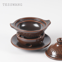 Ensemble chauffe-plat en céramique style Wabi-sabi japonais, avec couvercle, en porcelaine texturée marron rustique, antiadhésif et isolé, pour la restauration fine