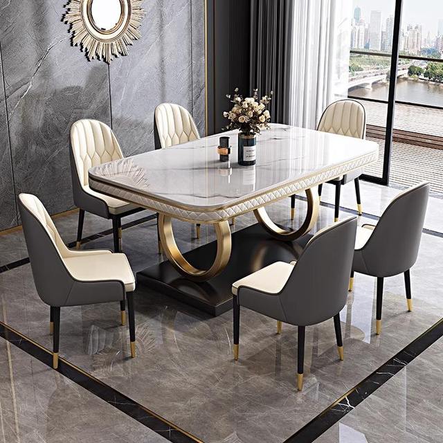 YISI Modern 6-Seater Bamboo Rectangle Dining Table Set with Metal Legs for Hotel/Restaurant/Villa Use