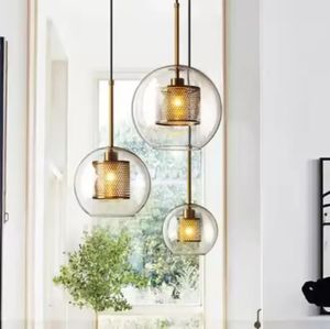 Retro Hanging Lamp Restaurant Triple Retro Iron Traditional <b>Wire</b> <b>Mesh</b> clear Glass Pendant Light - Product Image 2