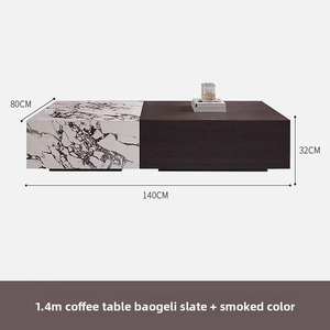 Mesa de Centro Moderna de Diseño con Cajones, Superficie con Patrón de Mármol Blanco Panda y Base de Madera para Apartamento de Lujo. - Product Image 6