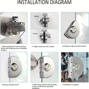 Cerradura de Puerta de Vidrio para Oficina, de Acero Inoxidable, con Doble Cerrojo Giratorio, Operada con Llave, para Vidrio de 1/2'' (10-12 mm), Resistente - Product Image 3