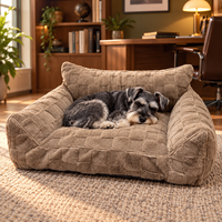 Canapé-lit orthopédique carré personnalisé en jacquard peluche pour chien avec housse amovible et lavable, coussin de soutien, canapé pour animaux de compagnie OEM, MOQ 50 PIÈCES