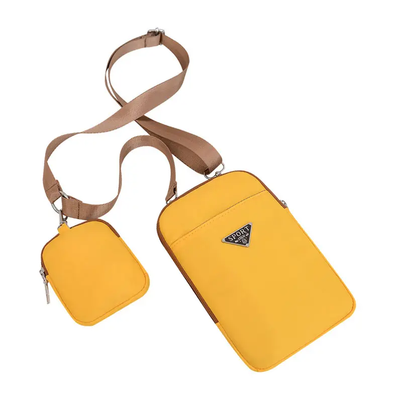 Özelleştirilmiş bayanlar telefon çanta fermuar moda cep telefonu çantası Mini neopren 2 adet taşınabilir omuzdan askili çanta ile bozuk para cüzdanı