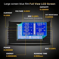 Medidor de Voltaje de 12V 0-200V 300A, Impedancia de Descarga, Resistencia Interna, Capacidad, Amperímetro, Analizador de Energía, Medidor de Energía de Batería de CC