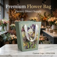 Sac en papier pour bouquet de fleurs, vente en gros, logo personnalisé, emballage, impression texturée avec poignée pour fleuriste, boutique de cadeaux, mariage