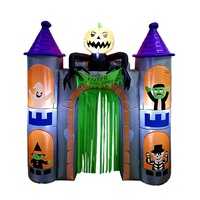 Château Gonflable d'Halloween 2,4 m en Polyester, Arche Fantôme, Citrouille, Lumière LED, Décoration Extérieure pour Cour