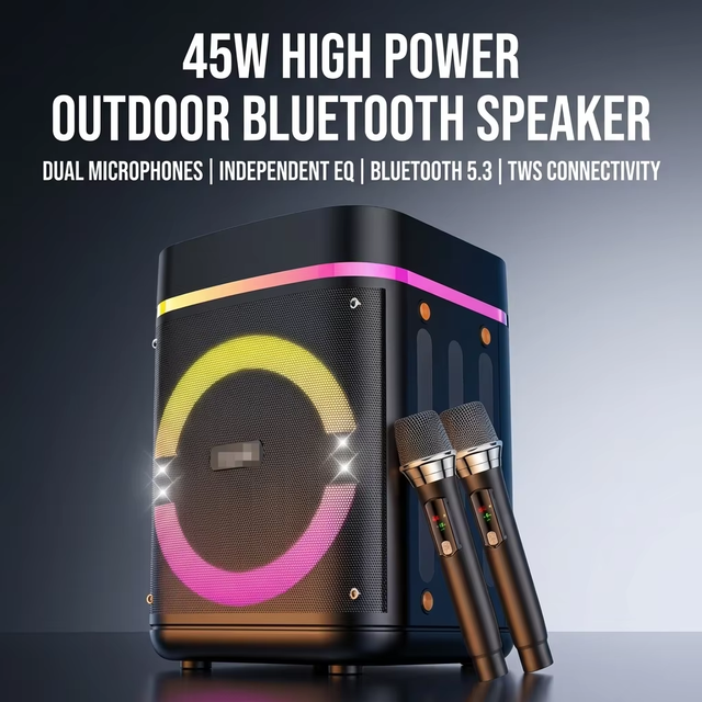Top Sale 5.3 Metal Speaker 45W   Voice Control App Support With Two Microphone Wireless BT Portable Bass High Quality Loud RGB