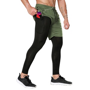 Pantaloncini da corsa 2 in 1 da <span class=keywords><strong>uomo</strong></span> con leggings a compressione integrati e tasca porta auricolari, pantaloncini sportivi elasticizzati. - Product Image 1