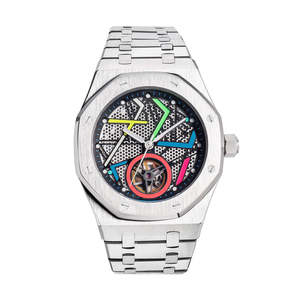 นาฬิกาข้อมือผู้ชายคุณภาพสูง ระบบจักรกล Miyota ตัวเรือนสีเงิน แสดงผลแบบอนาล็อก พร้อมปฏิทิน ระบบอัตโนมัติ สายสแตนเลส กระจกแซฟไฟร์ กันน้ำ 5BAR - Product Image 2