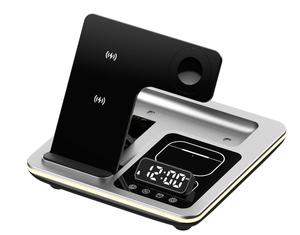 Réveil multifonction avec veilleuse 15W, <span class=keywords><strong>station</strong></span> de charge 5-en-1 et chargeur sans fil à levage automatique - Product Image 1