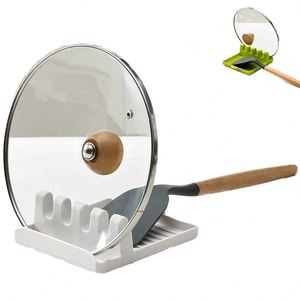 Étagère de cuisine multifonctionnelle en plastique pour cuillères, spatules et couvercles, avec tapis antidérapant et support mural de séchage pour casseroles - Product Image 1