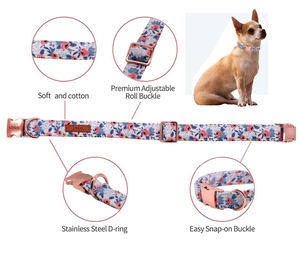Coleira de Cão Personalizada com Logo, Estampa de Flor Rosa Vermelha, Coleira Durável com Fivela de Metal - Product Image 2