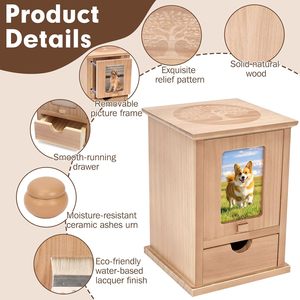 Small Pet Ashes Urn Wooden with Movable <strong>Picture</strong> <strong>Frame</strong> Wooden Urn for Ashes Pet <strong>Memorial</strong> Casket Loss Gift for Pet <strong>Memorial</strong> Box - Product Image 4