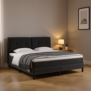 Up-Holstered Bed <b>Frame</b> Dark <b>Grey</b> Velvet Plywood Modern Soft Bed Bedroom Furniture - Product Image 2