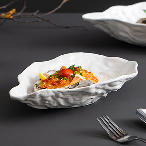 Vaisselle d'hôtel créative Japandi, céramique blanche pure, <span class=keywords><strong>assiette</strong></span> à salade en forme de coquille d'<span class=keywords><strong>huître</strong></span>, plateau de service de restaurant, <span class=keywords><strong>porcelaine</strong></span> - Product Image 4