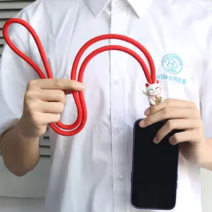 Yeni moda sevimli özel şekil kırmızı telefon urgan Tab cep telefonu askısı evrensel Crossbody telefon kordon