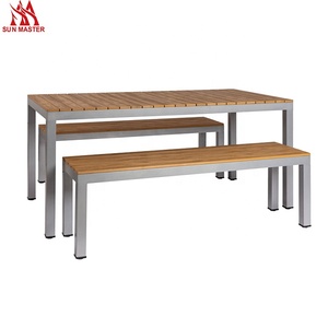 Muebles de patio exterior, juego de comedor de jardín para 4 Hotel, patio, restaurante, sillas de madera al aire libre y juego de mesa de banco - Product Image 1