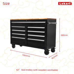 <span class=keywords><strong>Armoire</strong></span> à outils de <span class=keywords><strong>garage</strong></span> multifonctionnelle industrielle de 42 pouces en acier noir avec revêtement en poudre, 4 roues, dessus en bois, 9 tiroirs de <span class=keywords><strong>rangement</strong></span> - Product Image 2