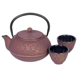 <b>Tea</b> <b>Set</b> Shanghai Teapot With 2 Cups Purple Gold Pattern Cast Iron <b>Tea</b> <b>Set</b> - Product Image 1