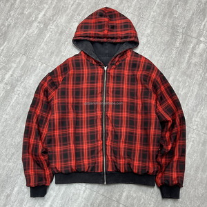 Sweat à capuche zippé vintage épais pour homme, effet délavé, à carreaux, vieilli, surdimensionné, double couche, réversible - Product Image 1