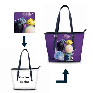 New Custom Print Cheap Zipper Fashion Leather Tote Bag Handbag Travel Tote Bags Purple Handbags Manufacturer