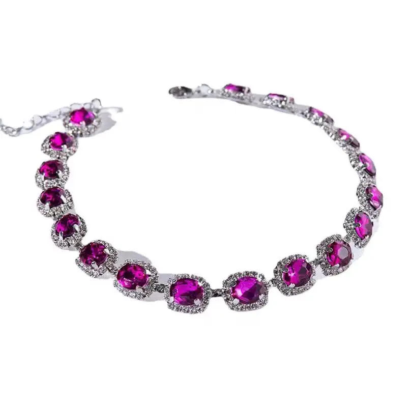 Burst Purple Round Big Gem Necklace European And N Style Style Temperament Diamond Collarbone Chain Necklace