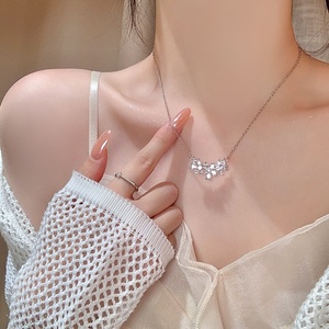 Exquisite Micro-inlaid Zircon Flower Trendy Minimalist Women's All-match High-end <b>Titanium</b> Steel Model X2130 Silver X2130 Silver - Product Image 4