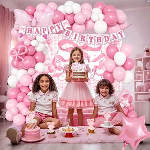 קישוטי מסיבת יום הולדת ורודים לנשים, רקע ורוד, קשת בלונים עם קשתות, באנר נוצץ, ציוד למסיבה בנושא קוקט - Product Image 4